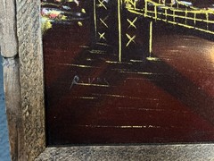Mid Century Golden Gate Bay Suspension Bridge Velvet Painting – 22×15