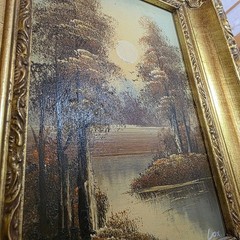 Pair Vtg Small Miniature Signed Art Oil Paintings on Board Framed Gold Ornate