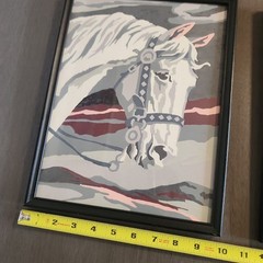 Vintage Framed Paint By Number Horse Pictures Set of 2 Retro Equestrian Folk Art