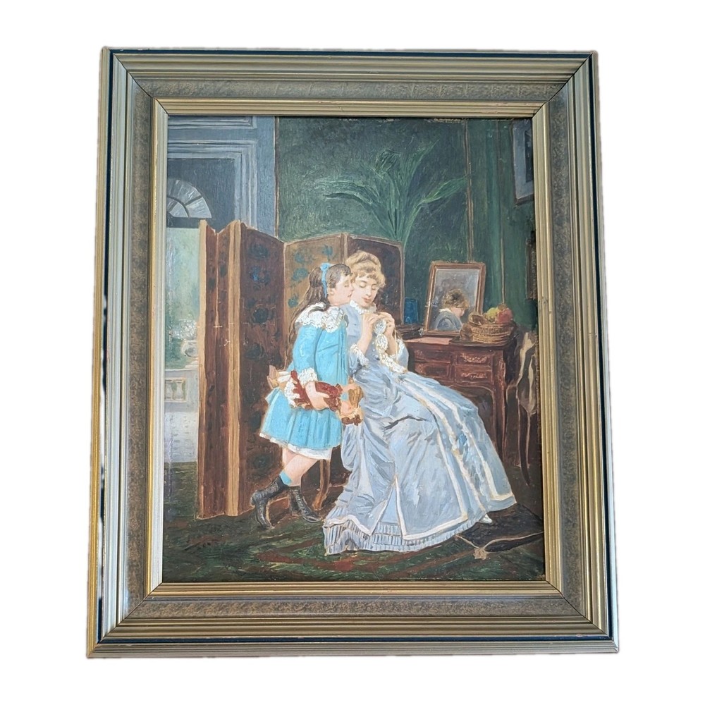 Antique French 1860s Oil on Wood Panel ~Les Precon de Crochet~ E. Accard