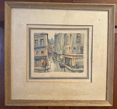 Henri Lamy 1966 Paris Watercolor “Rue Bievre” French Street Scene Signed Framed