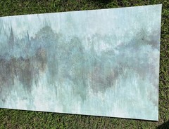 Large 80”x60” Wrapped Canvas Painting Trees And Reflection, Greens, Turquoise