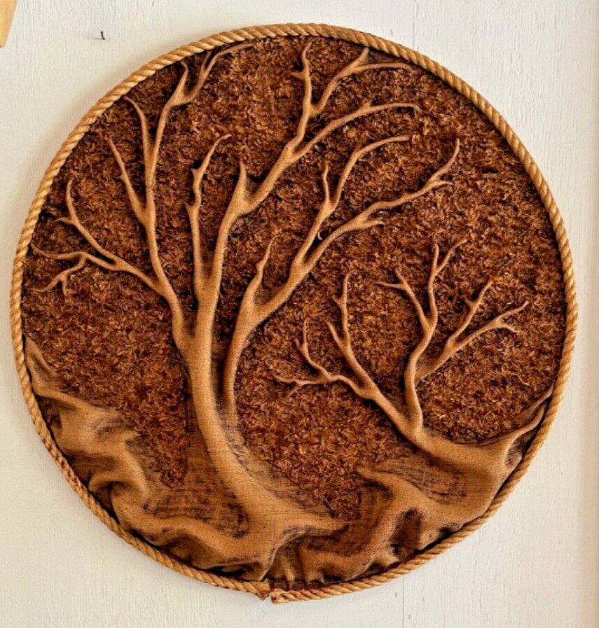 Roger M.Bishop 3′ Round Tree of Life Wall Decor Sculptured Burlap Signed