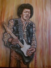 jimi hendrix oil painting original 60’s guitarist rock blues