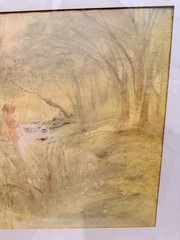 1940s Henry E. Porter Woodland Watercolor – Nude Figure by Stream 22×22 Framed