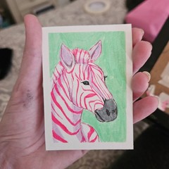 ACEO Art Original Acrylic, 2.5 x 3.5 inches, pink zebra