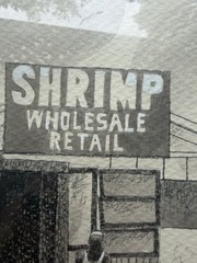 Vintage Coastal Seafood Shrimp Shack Art Original Watercolor Ink Drawing Signed