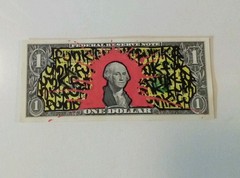 GRAFFITI ON IR MONEY, „FUNK“, GENUINE ONE DOLLAR 6X3″