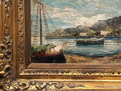 VTG c 1960’s Original Textured O/C „Mediterranean Harbor Scene“ Signed A. Luise!