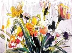 SAMATOWIC Original Abstract Riotous Flowers 11×14 Handmade Signed Fine Art 282