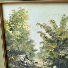 VTG Original Oil Painting 17×21 Inch Hut Palm Tree Tropical Island Signed Framed