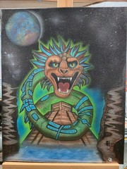 paintings on canvas, 16×20 and 20×20 on wood canvas. all are acrylic based.