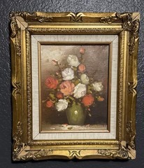 Vintage – R. Pasanault – Original Framed & Signed Floral Still Life In Vase Oil