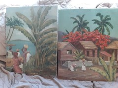 2 VINTAGE 1939 CARIBBEAN ART PAINTINGS DOMINICA/ NEVIS. SIGNED HASSOLD