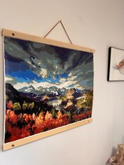 Mountain View in Acrylic Paint – 16″ x 20″ – Wood and leather frame