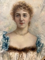 Watercolour And Gouache Signed Period Romantic Portrait A Woman French