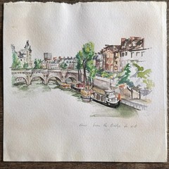 ORIGINAL PAINTING WATERCOLOR PARIS „View from the Pont de Arts“ 7”x7”