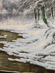 Mountain stream winter landscape Original Painting, Signed by Joseph Dande