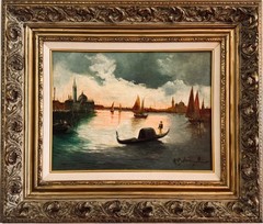 Early 20th Century A. Belardinelli Sign Oil Canvas Venice Unique Frame Painting