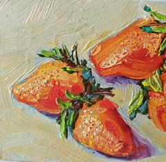 Strawberries Impasto Painting Original Art Impression Oil Painting 5.5 x 8.6 in