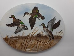 Signed Painting Ducks In Flight B. REICHENBACH beach marshlands sky Art Beach