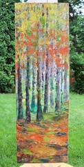 Original Aspen Forest Painting 12×36 Textured Fall Wall Art, Autumn’s Quiet Glow