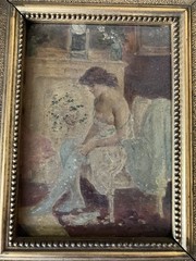 Orig Oil Painting on Board of Boudoir Scene in Gilded AsIs Frame C1899 UnkArtist
