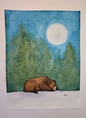 Original Watercolor Bear Under Moonlight 9×12 Wildlife Art Painting