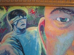 2 VINTAGE POP ART ILLUSTRATION PORTRAIT COMIC ART CAPTURED POW ? MYSTERY ART