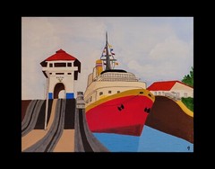 Original Painting R. Garner Gatun Canal Zone Locks Art modern Acrylic 16X20