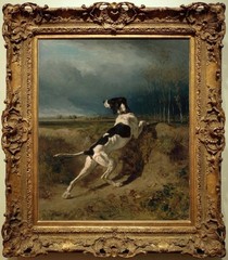 Vintage Oil Painting Dog Hunting Scene Antique Animal Canvas Wall Art Decor