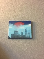 Original Spray Paint Colorado Flag W/ Denver Skyline And Clouds 10in x8in canvas