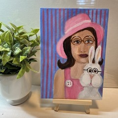 Abstract Lady Original Acrylic Painting on 5″ x 7″ Canvas Panel Betty & Bunny