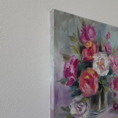 Romantic Roses Still Life Original Oil Painting Impressionist Floral Wall Decor