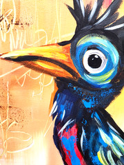 Colorful Bird Wall Art 12×12 Original Whimsical Pop Art Painting Decor
