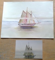 watercolor on paper of the Zodiac sail boat 9″ x 12″ signed Doug includes photo