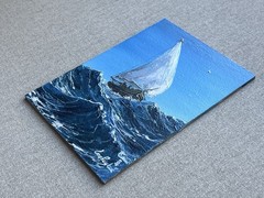 Stormy Sea Sailboat Oil Painting, Original Impasto Ocean Art, Nautical Seascape