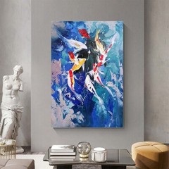 Nine Carp Art Oil Painting Pure Handmade Abstract Canvas Poster Modern Texture