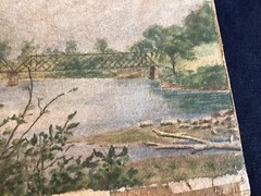 Antique 1910s Watercolor Painting Old Bridge at Sheldon Springs VT Vermont Signd