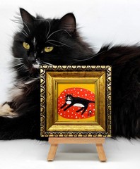 Tuxedo Cat Mini Oil Painting, Framed Original Cat Art, Hand-Painted Kitten Decor