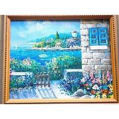 Original Oil Painting on Canvas Signed K. Wallis Framed Coastal Seascape 15×12