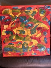 original artist Oil painting Circus Signed Abstract panel inspired by Joan Miro