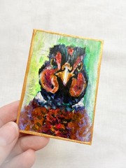 Bird Original Miniature Oil Painting by R.Machan 2.5″x3.5″ Animal Art ATC ACEO