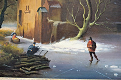 R. Jacobi Snowy Winter Scene Oil Painting 20th Century Vtg Signed Framed Holland