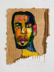 Expressive Portrait Painting Man With Beard Drawing Oil Pastels Outsider Art