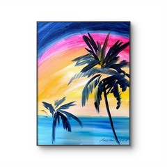 Beach Palms 16″x12″ Abstract Expressionsim Tropical Sunset Original Canvas