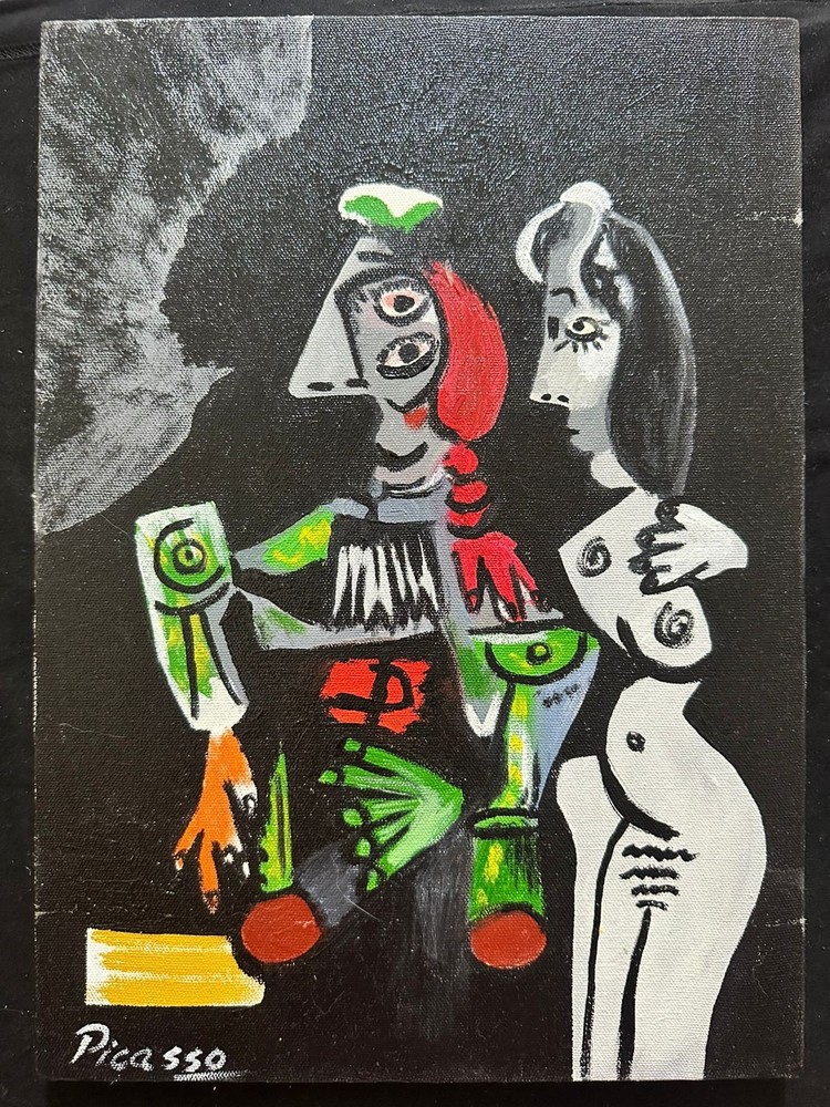 pablo picasso painting oil on canvas signed stamped vintage 0.25 x 0.35 m