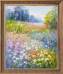 Framed Oil Painting, Elegant Spring Field, Korean Art, Signed Jean Morgan