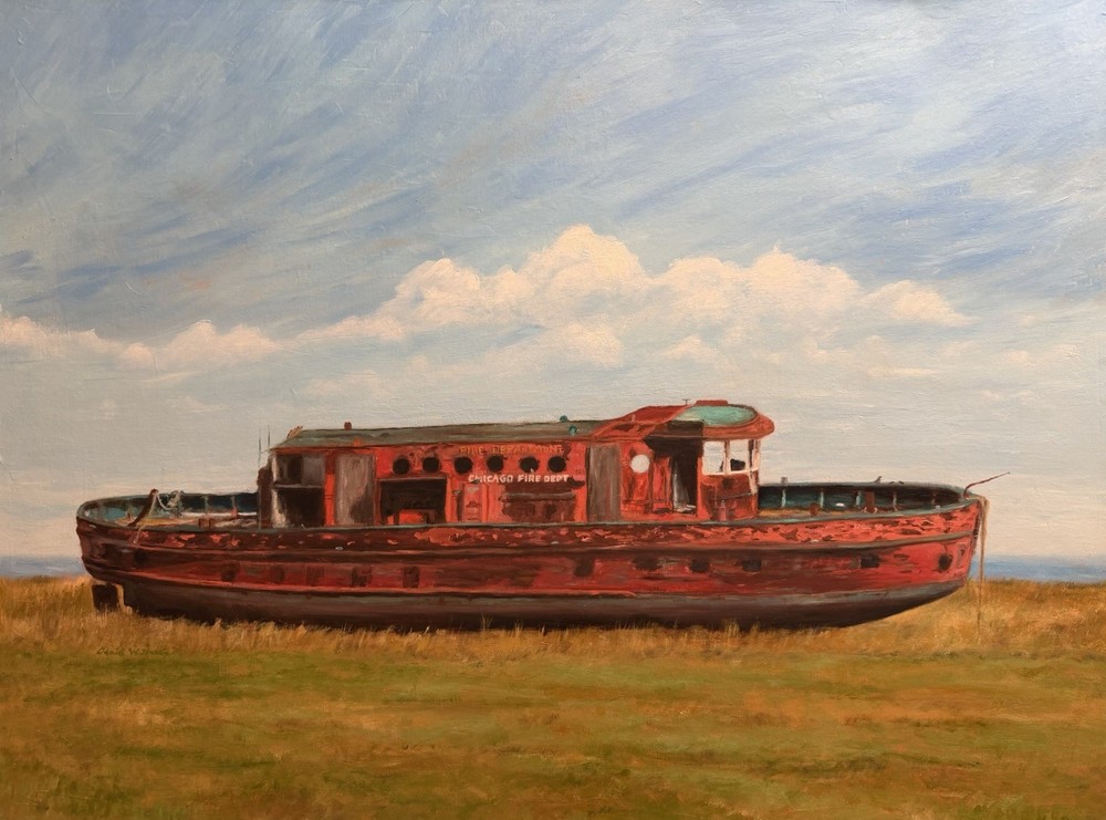 Joseph Medill Fire boat Chicago Original Oil Painting Signed Daniel W Green