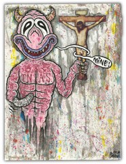 Original JUSTIN AERNI 2013 Painting contemporary dark art „TROPHY CRUCIFIX“